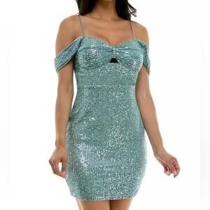 Emerald Sundae Juniors' Sequin Embellished Sweetheart Bodycon Dress Sage Sz XL